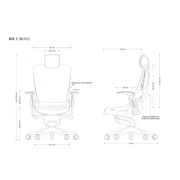 UNIQUE Wau 2 BL416 ergonomische bureaustoel, sneeuwwitte stof met grijze mesh rugleuning, verstelbare armleuningen en hoofdsteun