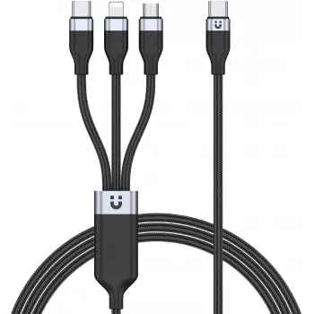 UNITEK 3-in-1 USB-A naar Lightning, USB-C, Micro USB nylon-gevlochten oplaadkabel 1,5 m zwart