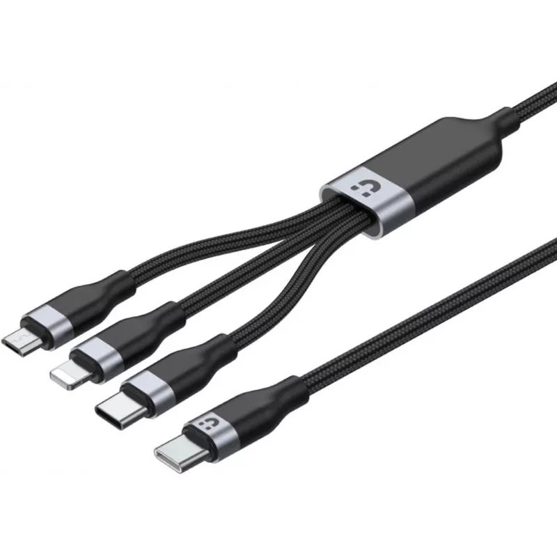 UNITEK 3-in-1 USB-A naar Lightning, USB-C, Micro USB nylon-gevlochten oplaadkabel 1,5 m zwart