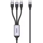 UNITEK 3-in-1 USB-A naar Lightning, USB-C, Micro USB nylon-gevlochten oplaadkabel 1,5 m zwart