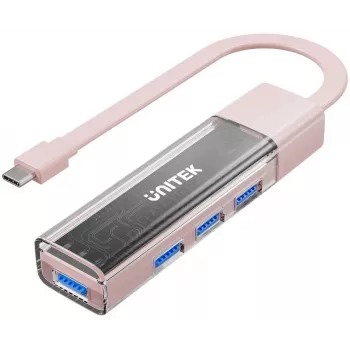 UNITEK bidirectionele USB-C/USB-A hub, 4-poorts, 5Gbps, roze