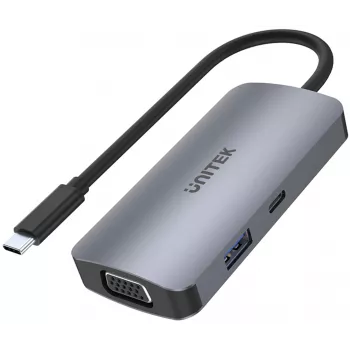 Unitek D1051A USB-C hub met 1x USB 3.0, VGA, 2x HDMI, Power Delivery en MST