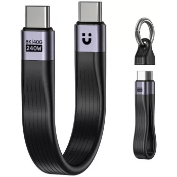 UNITEK USB4 sleutelhanger-kabel USB-C naar USB-C 40Gbps 240W PD 8K 13cm zwart