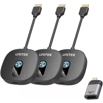 UNITEK draadloos HDMI 1080p AV-signaalzender systeem, 1 zender + 2 ontvangers, zwart