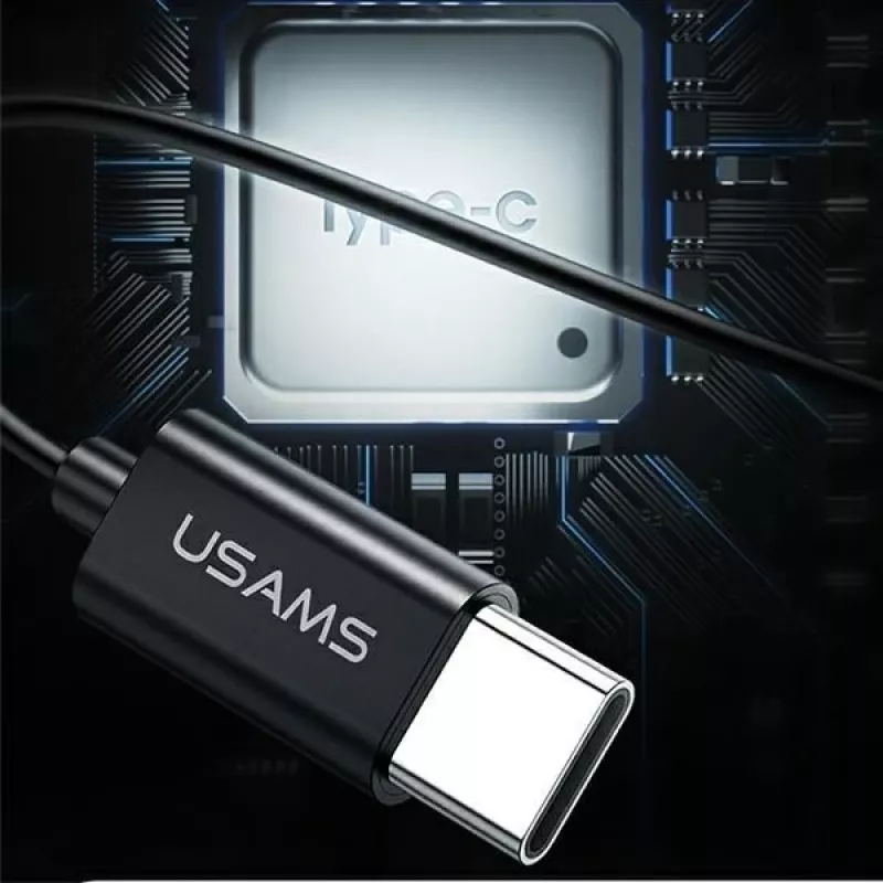 USAMS EP-43 metalen USB-C stereo-oortelefoon met microfoon, zwart