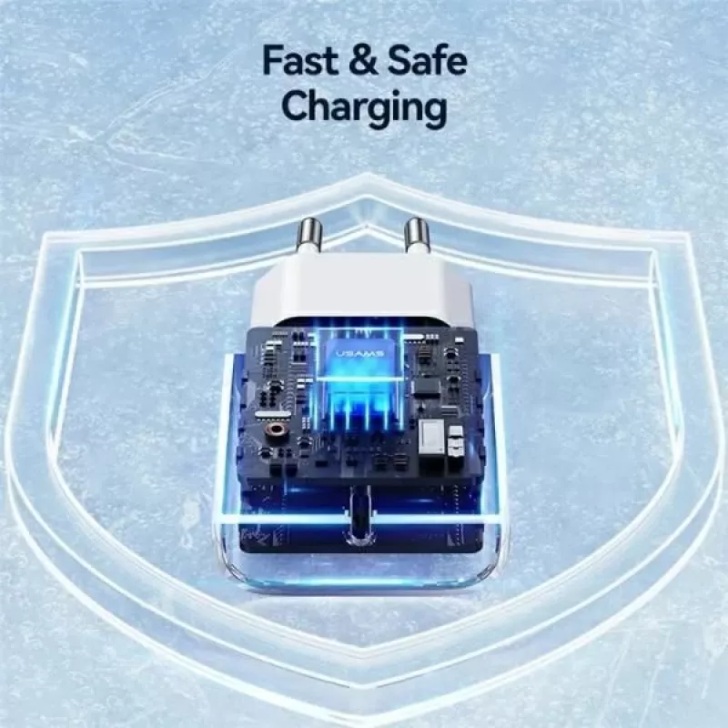 USAMS Yi Series T65 20W PD snellader met USB-C naar USB-C 60W kabel, wit (OYXLTZ01)