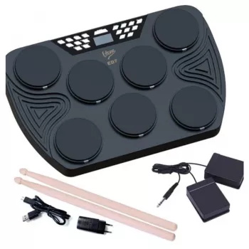 V-TONE ED7 draagbaar elektronisch drumstel met USB-C, 7 siliconen pads, 2 voetpedalen, 5 preset-kits, ingebouwde luidspreker