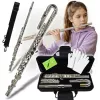 V-TONE SCF 16 dwarsfluit met gebogen kopstuk, C-voet, verzilverd nieuwzilver, gesloten kleppen, split-E-mechaniek, leerlingenfluit voor beginners met koffer en accessoires