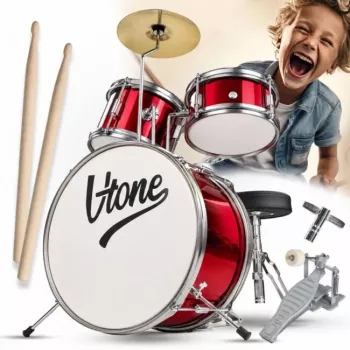 V-TONE VDJR 1 RD mini akoestisch drumstel 3-delig rood juniorset met kruk en stokken