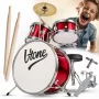 V-TONE VDJR 1 RD mini akoestisch drumstel 3-delig rood juniorset met kruk en stokken