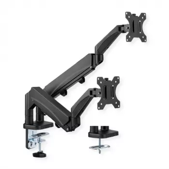 VALUE dual-arm bureausteun voor lcd-monitoren 13-27 inch, in hoogte verstelbaar, VESA 75x75/100x100, zwart
