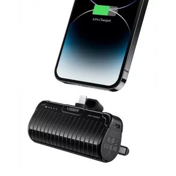 Veger PlugOn powerbank (W0558P) 5000 mAh 20W PD QC3.0 met geïntegreerde Lightning-aansluiting zwart