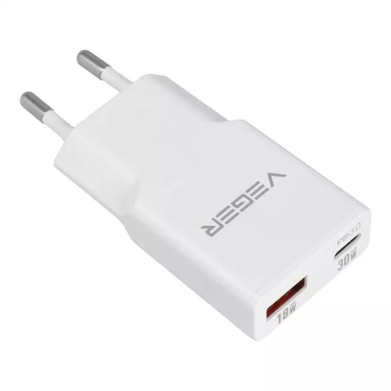 VEGER USB-A + USB-C QC PD 30W wandlader 30W1A1C wit