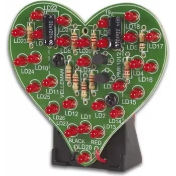 Velleman MK101 knipperend hart soldeerpakket - rode LED hartindicatie, 9V DC, 16 LEDs, beginners leerzaam DIY-elektronicaproject