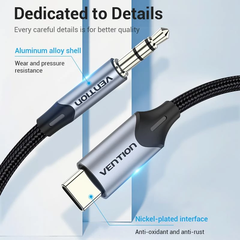 VENTION BGKHF USB-C naar 3,5 mm audio-adapterkabel 1 m zwart