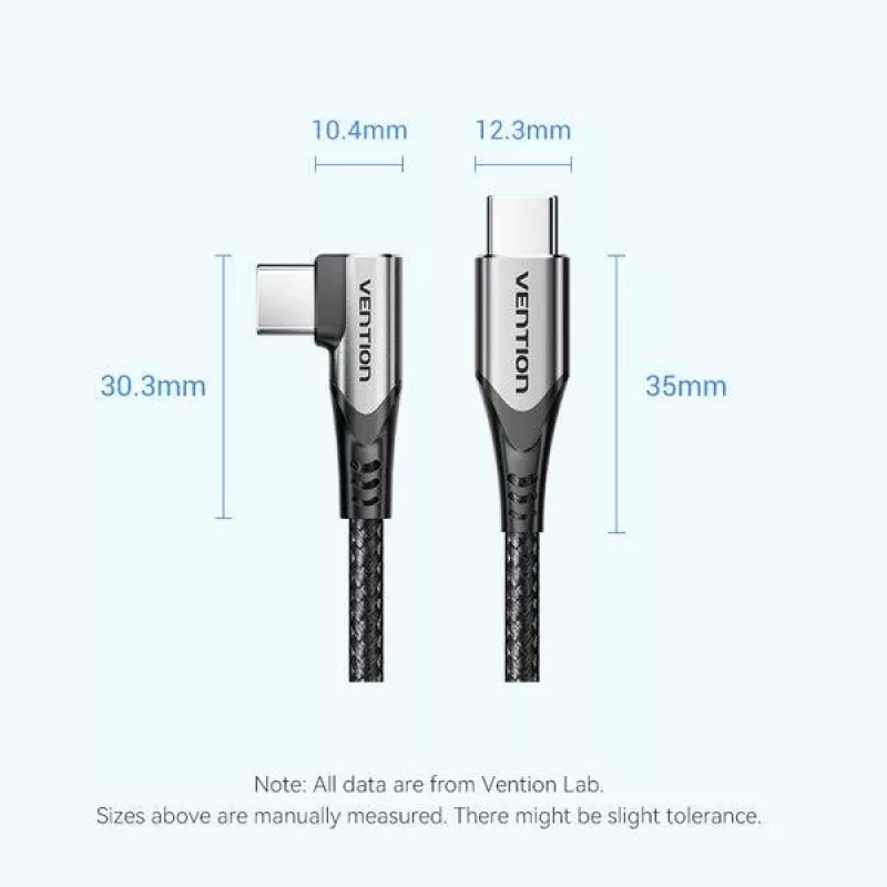 VENTION TRAHF USB-C naar USB-C kabel 1m grijs 10Gbps 100W PD 4K video