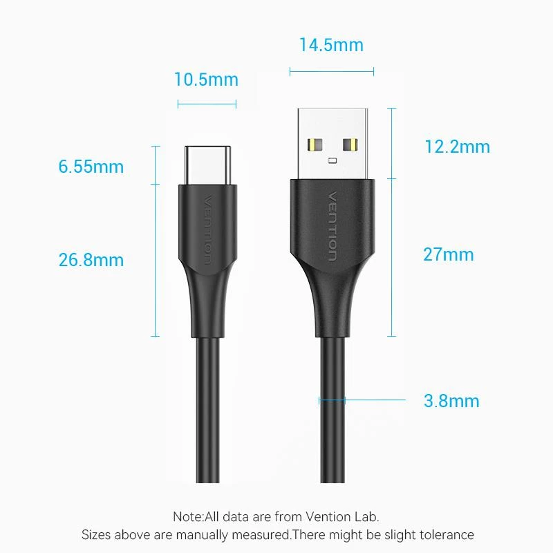VENTION USB-C naar USB 2.0-kabel 2m zwart CTHBH