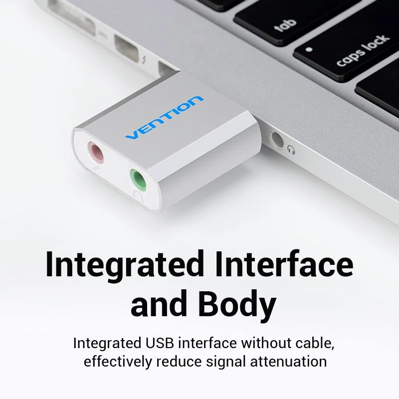 VENTION VAB-S13 USB 2.0-geluidskaart met 2-poorts hub