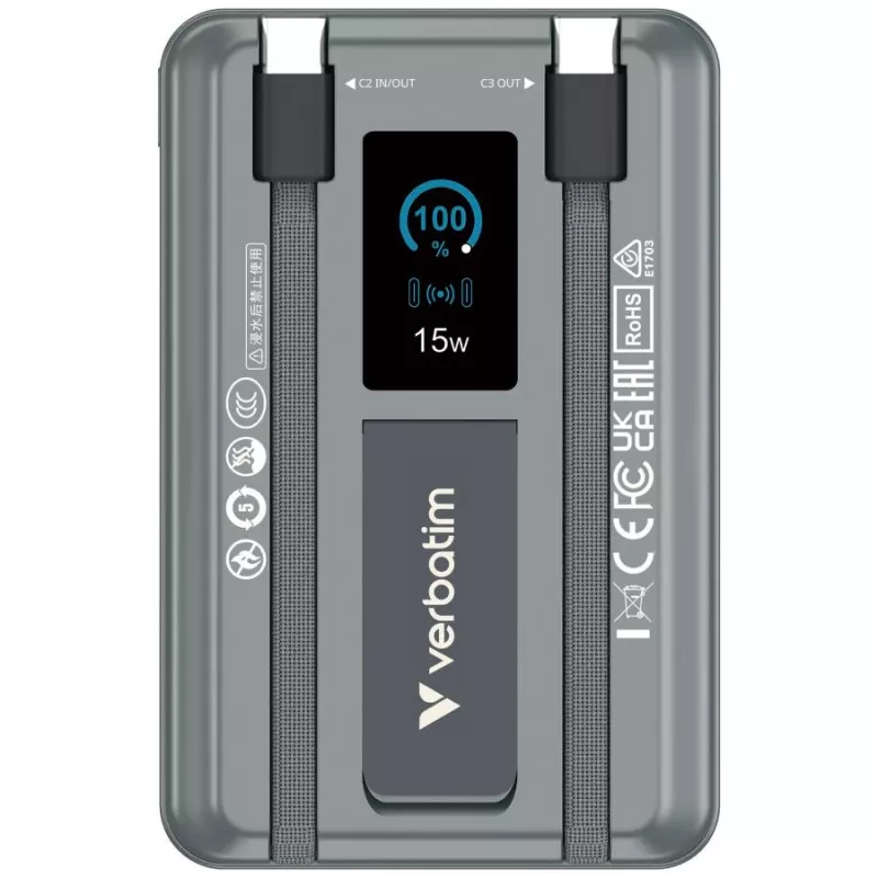 Verbatim Charge'n'Go powerbank 2C & display 10000 mAh grijs