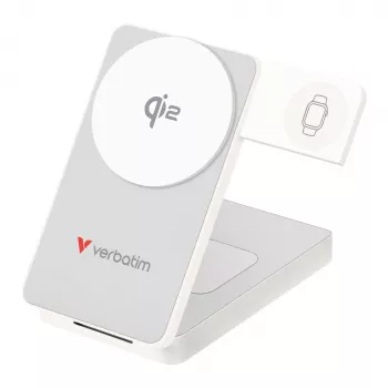 Verbatim opvouwbare 3-in-1 magnetische draadloze powerbank 10000 mAh, wit, 32296
