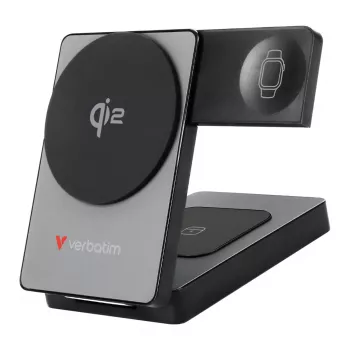 Verbatim Opvouwbare magnetische 3-in-1 draadloze powerbank 5000 mAh, Grijs, 32294
