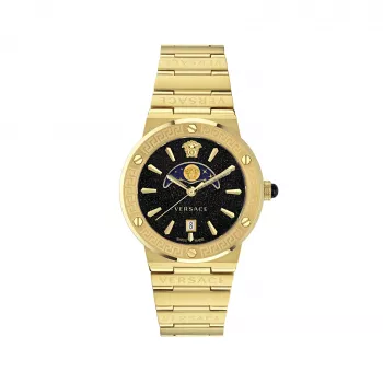 VERSACE V-Chrono herenhorloge VE7G00323 38mm zwarte wijzerplaat leren band
