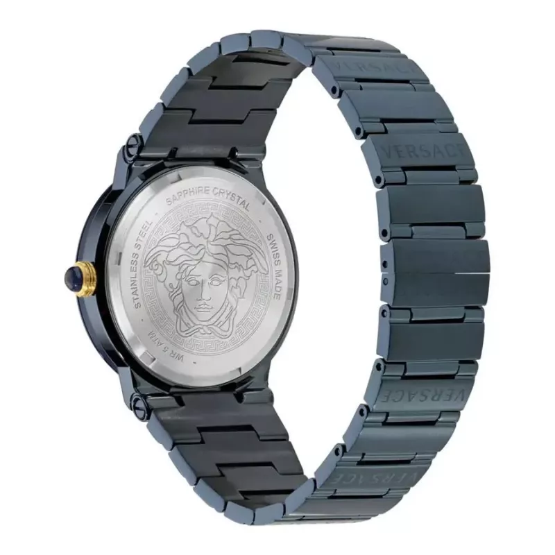 Versace V-Circle herenhorloge VE7G00423 38mm Zwitsers quartz RVS leer zwart