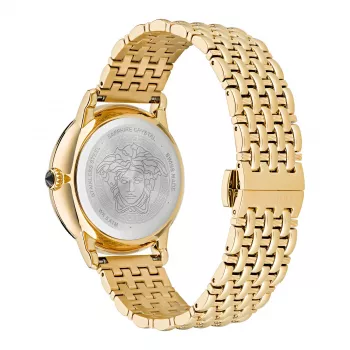 VERSACE V-Circle unisex Zwitsers quartz horloge VE6F00523 38mm zwarte wijzerplaat leren band