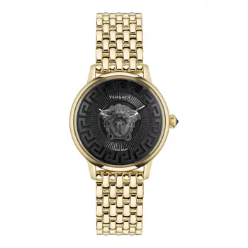 VERSACE V-Circle unisex Zwitsers quartz horloge VE6F00523 38mm zwarte wijzerplaat leren band