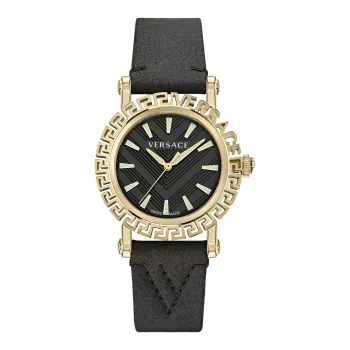 Versace V-Circle dames Zwitsers quartz horloge VE6D00223 40mm zwarte wijzerplaat lederen band