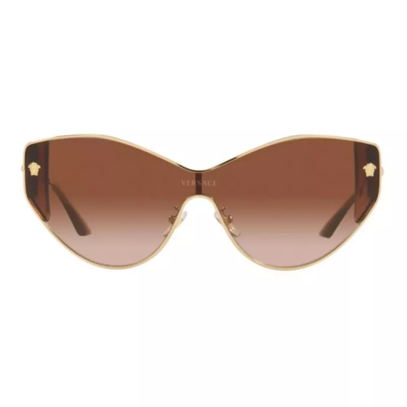 VERSACE VE2239-100213 dames goud shield zonnebril bruine polycarbonaat glazen 147mm