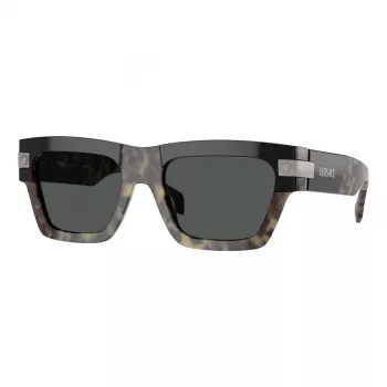 VERSACE VE4464-545687 heren rechthoekige zonnebril, transparant grijs montuur, donkergrijze glazen, 52 mm