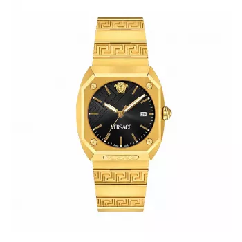 VERSACE dameshorloge VE8F00424 quartz, 44mm zwarte wijzerplaat met lederen band