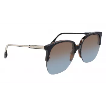 Victoria Beckham VB617S-005 dames oversized vierkante zonnebril, glanzend zwart montuur, grijze glazen, 63/15/140 mm