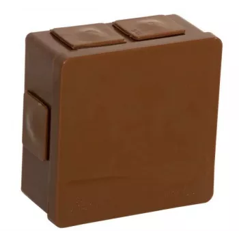 VIPLAST VP-02 inbouw aftakdoos, 6 kabelinvoeren, klikdeksel, bruin, IP55, 86x86x40 mm