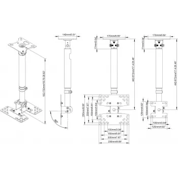 VISION plafondsteun voor displays - geschikt voor displays van 32 tot 50 inch met VESA tot 200 x 200 - afstand van plafond tot schermcentrum 430 tot 730 mm - kantelverstelling