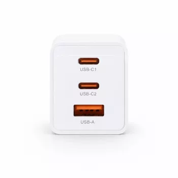 Voltage GaN 67W wandlader, 2x USB-C & 1x USB-A, PD 3.0, QC 3.0, PPS, EU-stekker, wit