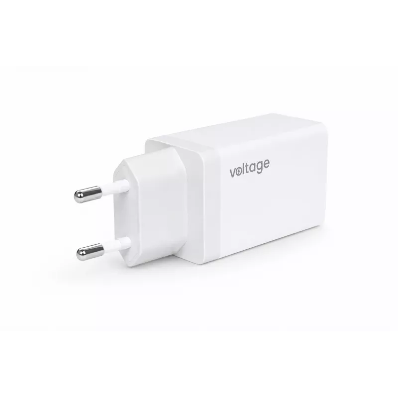 Voltage GaN 67W wandlader, 2x USB-C & 1x USB-A, PD 3.0, QC 3.0, PPS, EU-stekker, wit