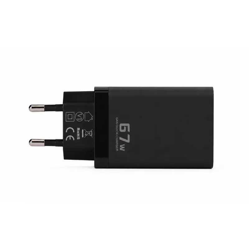Voltage GaN oplader 67W wandlader, PD 3.0 / QC 3.0, 2x USB-C & 1x USB-A, EU-stekker, zwart