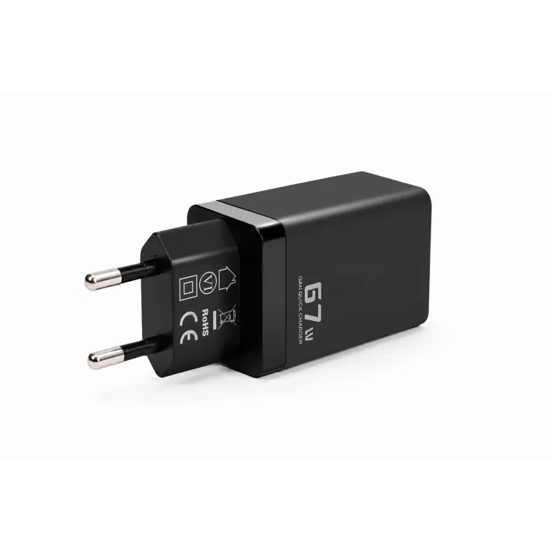 Voltage GaN oplader 67W wandlader, PD 3.0 / QC 3.0, 2x USB-C & 1x USB-A, EU-stekker, zwart