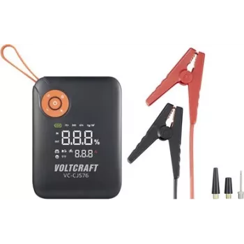 VOLTCRAFT startbooster VC-CJS76 VC-16024485 300 A 12 V met laadstation, 2x 12V uitgang, 2x USB, LED-zaklamp, LCD-display
