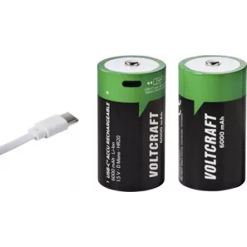 VOLTCRAFT Mono (D) Li-Ion accu 6000 mAh 1,5 V, 2-pack met USB-C-laadfunctie (VC-17275580)