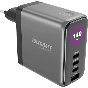 VOLTCRAFT UC-140W01 140W GaN USB-C PD wandlader met 3x USB-C en 1x USB-A, zwart VC-17776050