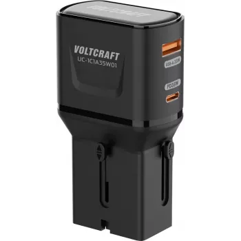 VOLTCRAFT UC-1C1A35W01 35W reisoplader USB-C PD & USB-A Quick Charge, zwart, met EU/UK/US adapters VC-17792720
