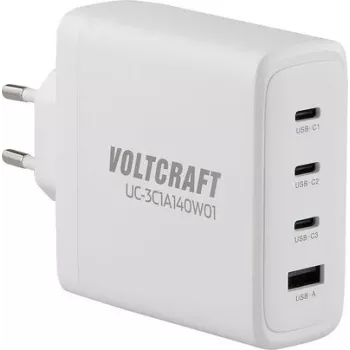VOLTCRAFT UC-3C1A140W01 GaN USB-oplader 140W PD 3.1, 3x USB-C, 1x USB-A, wit