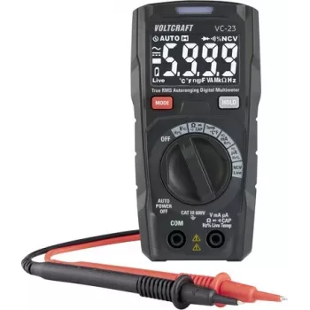 Voltcraft VC-23 TRMS digitale multimeter CAT III 600 V auto-ranging met capaciteit, frequentie, temperatuur, NCV