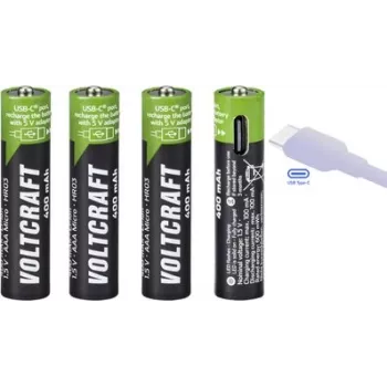 VOLTCRAFT VC-AAA400USB USB-C oplaadbare Li-Ion AAA-batterijen 400 mAh 1,5 V - 4-pack