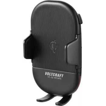 VOLTCRAFT VC-Qi-WCM15 Qi draadloze auto-ventilatiehouder voor telefoon, 15W snelladen, 55-89mm, automatische klemming, zwart