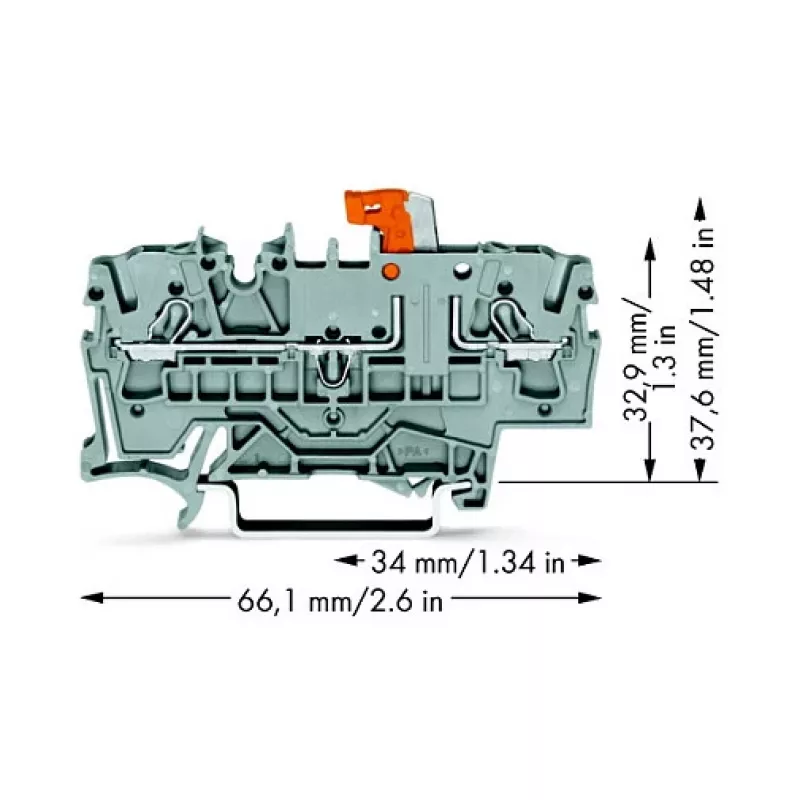 WAGO 2002-1671 2-geleider scheidings- en meetklem met Push-in CAGE CLAMP, grijs