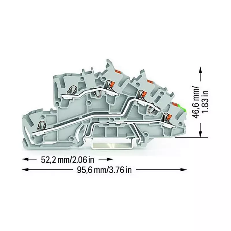 WAGO 2203-7545 3-aderige installatieklem met push-in CAGE CLAMP, L/L/PE, grijs/groen-geel